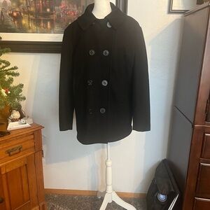 Elegant Black Double-Breasted USN wool Peacoat Sz L